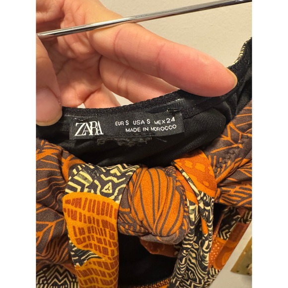 Zara Womens Strapless Cutout One Piece Swimsuit Orange Brown Geometric Floral S - Picture 2 of 3